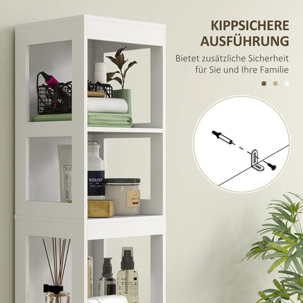 Tall narrow white bathroom cabinet, 2 drawers & shelves