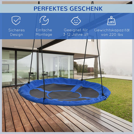 Ligzdas šūpoles Ø110 cm, 150 kg, regulējamas, zilas, 3-12 gadi