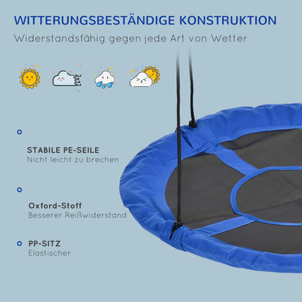 Ligzdas šūpoles Ø110 cm, 150 kg, regulējamas, zilas, 3-12 gadi
