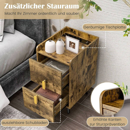Naktsskapītis ar uzlādes staciju, 2 atvilktnes, USB porti, 40x32x60 cm