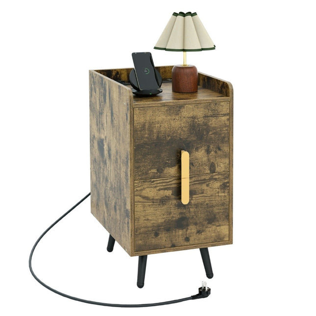 Nightstand with Charging Station, 2 Drawers, USB Ports, 40x32x60 cm