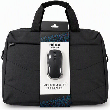 Nilox klēpjdatora soma 15,6 collas ar bezvadu Bluetooth peli, 600D poliesters