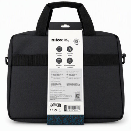 Nilox klēpjdatora soma 15,6 collas ar bezvadu Bluetooth peli, 600D poliesters