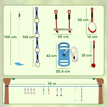 Ninja Slackline Kinder-Kletterseil komplekts, 3-in-1 Schaukel, 100 kg Belastbarkeit