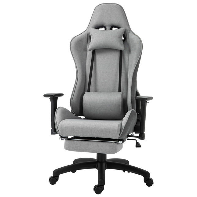 Biroja krēsls, datorkrēsls, grozāms krēsls, ergonomisks, ar noņemamu galvas galvgali un jostasvietas spilvenu, šūpošanās funkcija, pelēks, 73x57x127-135 cm