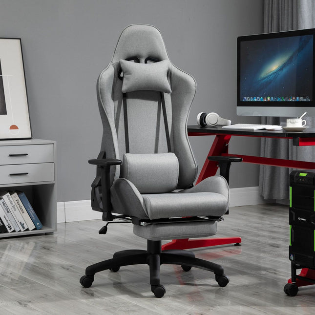 Biroja krēsls, datorkrēsls, grozāms krēsls, ergonomisks, ar noņemamu galvas galvgali un jostasvietas spilvenu, šūpošanās funkcija, pelēks, 73x57x127-135 cm