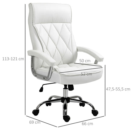 Biroja krēsls, grozāms krēsls, ergonomisks, ar šūpošanās funkciju, regulējams augstums, romba raksts, balts, 66x69x121 cm