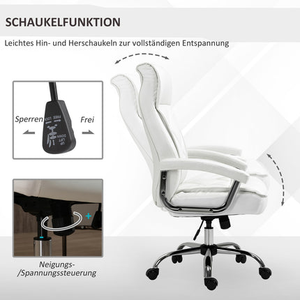 Biroja krēsls, grozāms krēsls, ergonomisks, ar šūpošanās funkciju, regulējams augstums, romba raksts, balts, 66x69x121 cm