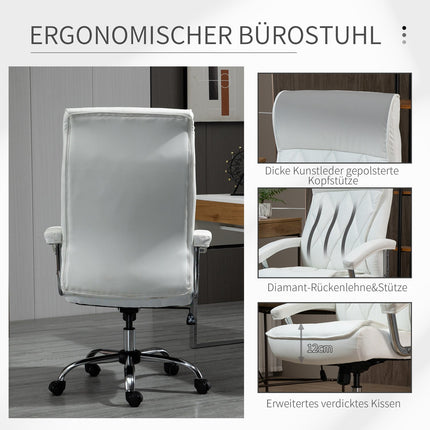 Biroja krēsls, grozāms krēsls, ergonomisks, ar šūpošanās funkciju, regulējams augstums, romba raksts, balts, 66x69x121 cm