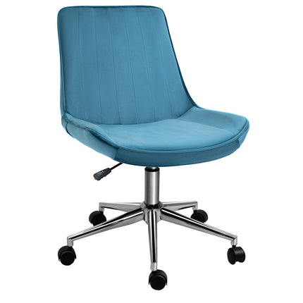 Biroja krēsls, Grozāms krēsls, Regulējams Augstums, 360° Rotējams, Samta Audums, Zils, 52,5X60X82-91Cm