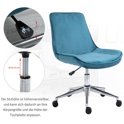 Biroja krēsls, Grozāms krēsls, Regulējams Augstums, 360° Rotējams, Samta Audums, Zils, 52,5X60X82-91Cm
