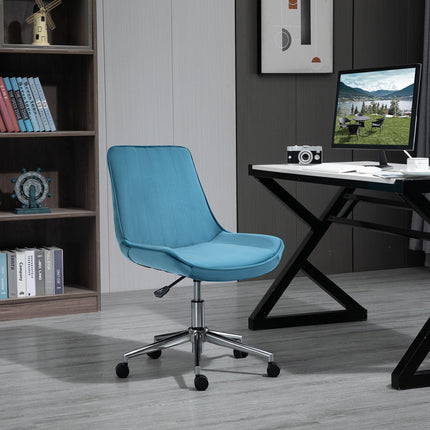 Biroja krēsls, Grozāms krēsls, Regulējams Augstums, 360° Rotējams, Samta Audums, Zils, 52,5X60X82-91Cm