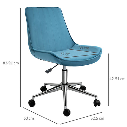 Biroja krēsls, Grozāms krēsls, Regulējams Augstums, 360° Rotējams, Samta Audums, Zils, 52,5X60X82-91Cm