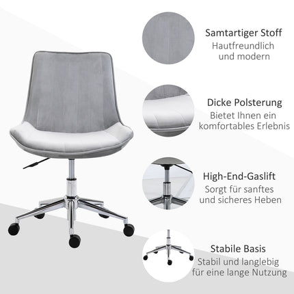 Biroja krēsls, Grozāms krēsls, Regulējams Augstums, 360° Rotējams, Samta Audums, Pelēks, 52,5X60X82-91Cm