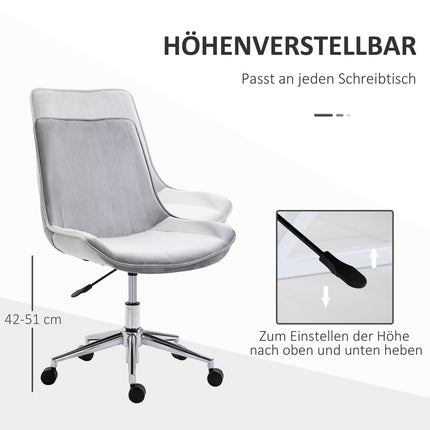 Biroja krēsls, Grozāms krēsls, Regulējams Augstums, 360° Rotējams, Samta Audums, Pelēks, 52,5X60X82-91Cm