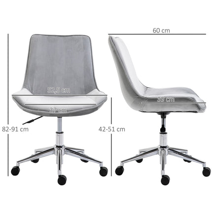 Biroja krēsls, Grozāms krēsls, Regulējams Augstums, 360° Rotējams, Samta Audums, Pelēks, 52,5X60X82-91Cm