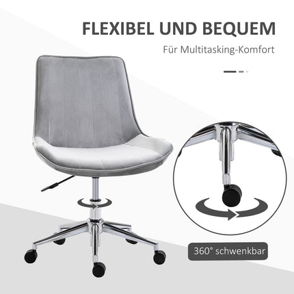 Biroja krēsls, Grozāms krēsls, Regulējams Augstums, 360° Rotējams, Samta Audums, Pelēks, 52,5X60X82-91Cm