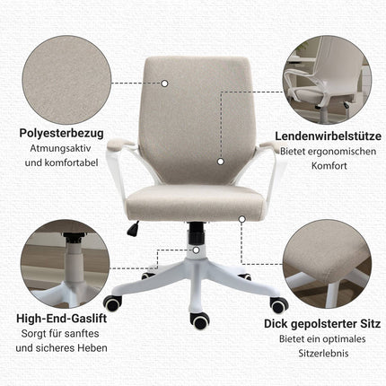 Biroja krēsls ar šūpošanās funkciju, atzveltni, regulējamu augstumu, biezi polsterētu, ergonomisku, 360° grozāmu riteņu komplektu, 62x69x92-100 cm