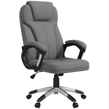Biroja krēsls, ergonomisks datorkrēsls ar šūpošanās funkciju, regulējams augstums, galvas balsts, roku balsti, pelēks, lina imitācija, 66x75x110-120 cm