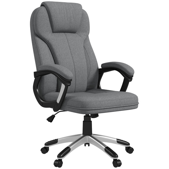 Biroja krēsls, ergonomisks datorkrēsls ar šūpošanās funkciju, regulējams augstums, galvas balsts, roku balsti, pelēks, lina imitācija, 66x75x110-120 cm