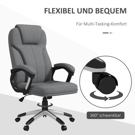 Biroja krēsls, ergonomisks datorkrēsls ar šūpošanās funkciju, regulējams augstums, galvas balsts, roku balsti, pelēks, lina imitācija, 66x75x110-120 cm