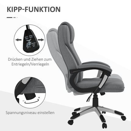 Biroja krēsls, ergonomisks datorkrēsls ar šūpošanās funkciju, regulējams augstums, galvas balsts, roku balsti, pelēks, lina imitācija, 66x75x110-120 cm