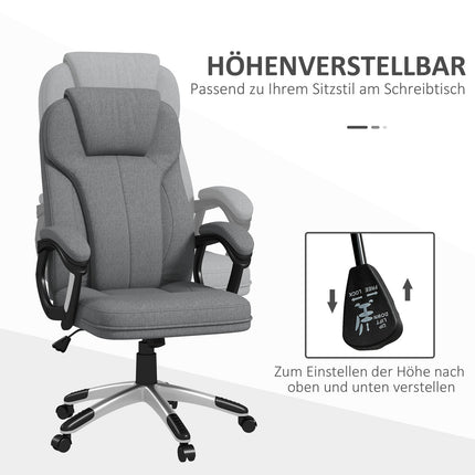 Biroja krēsls, ergonomisks datorkrēsls ar šūpošanās funkciju, regulējams augstums, galvas balsts, roku balsti, pelēks, lina imitācija, 66x75x110-120 cm