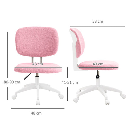 Biroja krēsls, ergonomisks, rakstāmgalda krēsls, regulējams augstums, datorkrēsls bez roku balstiem, grozāms, samts, rozā