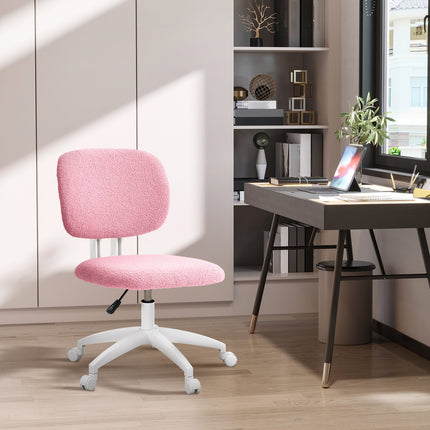 Biroja krēsls, ergonomisks, rakstāmgalda krēsls, regulējams augstums, datorkrēsls bez roku balstiem, grozāms, samts, rozā