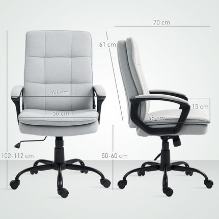 Biroja krēsls Ergonomisks rakstāmgalda krēsls ar roku balstu, augstumā regulējams grozāms krēsls ar šūpuļfunkciju, lina izskats, polsterēts datorkrēsls, pelēks