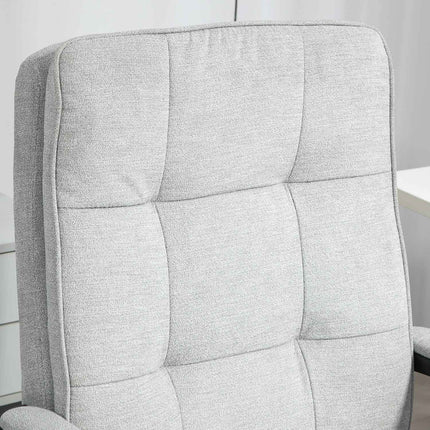 Biroja krēsls Ergonomisks rakstāmgalda krēsls ar roku balstu, augstumā regulējams grozāms krēsls ar šūpuļfunkciju, lina izskats, polsterēts datorkrēsls, pelēks