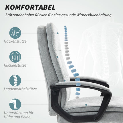 Biroja krēsls Ergonomisks rakstāmgalda krēsls ar roku balstu, augstumā regulējams grozāms krēsls ar šūpuļfunkciju, lina izskats, polsterēts datorkrēsls, pelēks