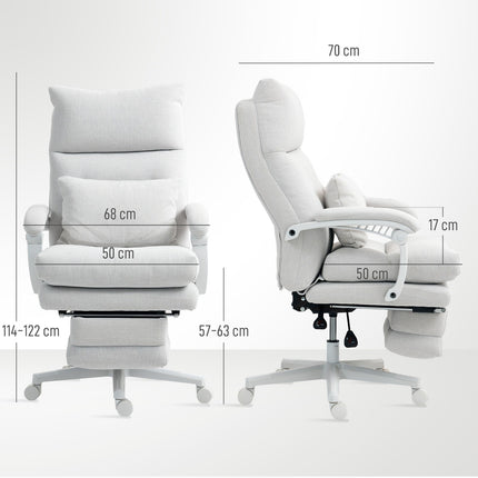 Biroja krēsls Ergonomisks rakstāmgalda krēsls ar jostasvietas atbalstu, augsta atzveltne, kāju balsts, augstumā regulējams grozāms krēsls ar lina izskatu, polsterēts datorkrēsls, krēmbalts