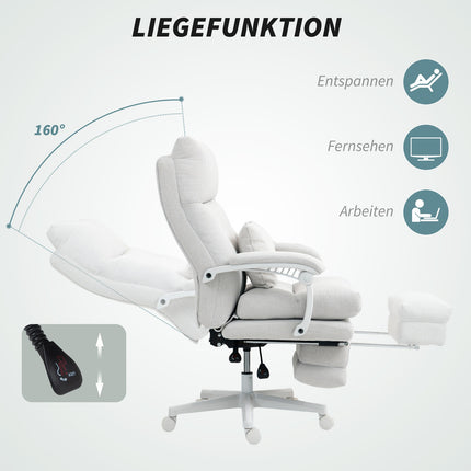 Biroja krēsls Ergonomisks rakstāmgalda krēsls ar jostasvietas atbalstu, augsta atzveltne, kāju balsts, augstumā regulējams grozāms krēsls ar lina izskatu, polsterēts datorkrēsls, krēmbalts