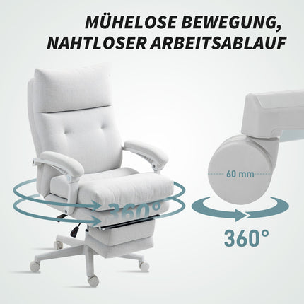 Biroja krēsls Ergonomisks rakstāmgalda krēsls ar jostasvietas atbalstu, augsta atzveltne, kāju balsts, augstumā regulējams grozāms krēsls ar lina izskatu, polsterēts datorkrēsls, krēmbalts