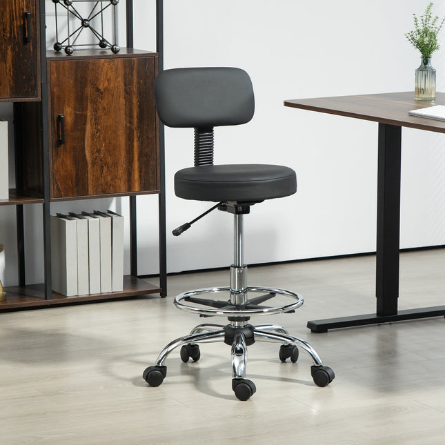Biroja krēsls, ergonomisks zīmēšanas krēsls, regulējama augstuma datorkrēsls ar kāju gredzenu, rakstāmgalda krēsls, grozāms krēsls viesistabai, birojs, mākslīgā āda, melns
