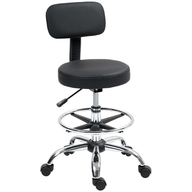 Biroja krēsls, ergonomisks zīmēšanas krēsls, regulējama augstuma datorkrēsls ar kāju gredzenu, rakstāmgalda krēsls, grozāms krēsls viesistabai, birojs, mākslīgā āda, melns