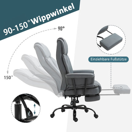 Biroja krēsls, ergonomisks, vadītāja krēsls, 360° rotējošs, regulējams augstums, galvas balsts, polsterēti roku balsti un kāju balsts