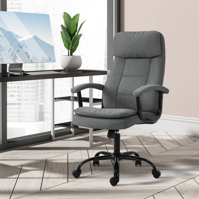 Biroja krēsls Ergonomisks spēļu krēsls ar masāžu un jostasvietas masāžu, regulējams augstums, lina sajūta, pelēks, 63x70x112-121 cm