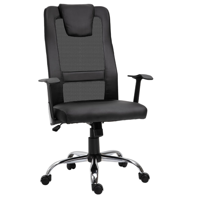 Biroja krēsls, ergonomisks, grozāms, regulējams augstums, mākslīgā āda, melns, 66x73x108-118 cm