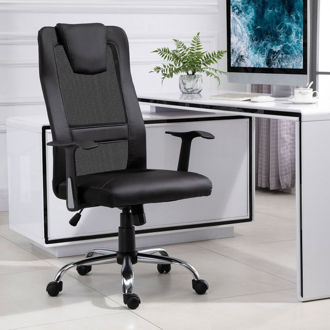 Biroja krēsls, ergonomisks, grozāms, regulējams augstums, mākslīgā āda, melns, 66x73x108-118 cm