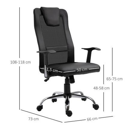 Biroja krēsls, ergonomisks, grozāms, regulējams augstums, mākslīgā āda, melns, 66x73x108-118 cm