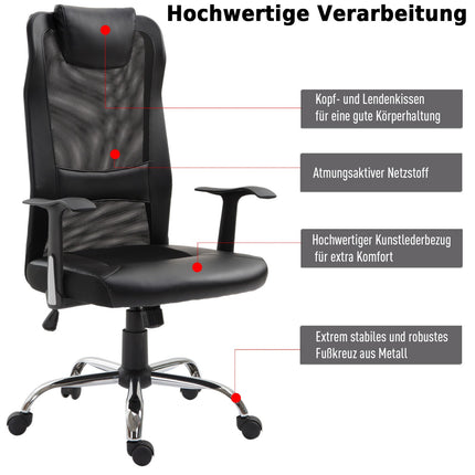 Biroja krēsls, ergonomisks, grozāms, regulējams augstums, mākslīgā āda, melns, 66x73x108-118 cm