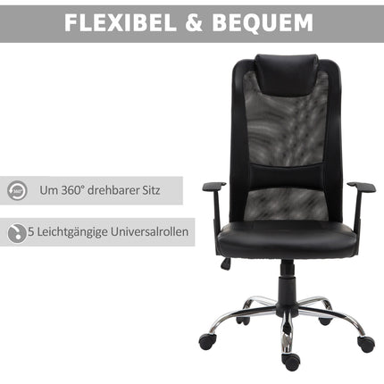 Biroja krēsls, ergonomisks, grozāms, regulējams augstums, mākslīgā āda, melns, 66x73x108-118 cm