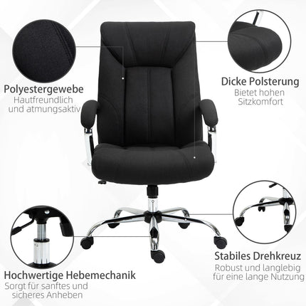 Biroja krēsls, ergonomisks, grozāms, šūpošanās funkcija, polsterēts roku balsts, galvas balsts, melns, 65x78x110-120 cm
