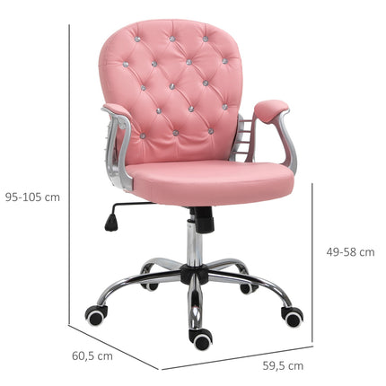 Biroja krēsls, vadītāja krēsls, ergonomisks, polsterēts atzveltne, rozā, PU, 59,5 x 60,5 cm, 95-105 cm