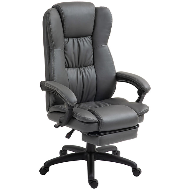 Biroja krēsls, vadītāja krēsls, grozāms krēsls, paceļams, ar kāju balstu, galvas balstu, ergonomisks krēsls, vibrācijas rakstāmgalda krēsls ar atgāšanas funkciju, masāžas funkcija, mākslīgā āda, tumši pelēks, 68,5x68,5x113-121 cm