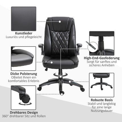 Biroja krēsls, Grozāmais krēsls, Datorkrēsls, Ergonomisks, Šūpuļkrēsla funkcija, Regulējams augstums, Galvas balsts, Polsterēti roku balsti, Melns