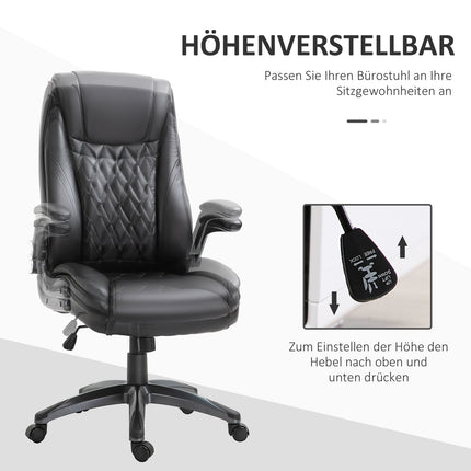 Biroja krēsls, Grozāmais krēsls, Datorkrēsls, Ergonomisks, Šūpuļkrēsla funkcija, Regulējams augstums, Galvas balsts, Polsterēti roku balsti, Melns