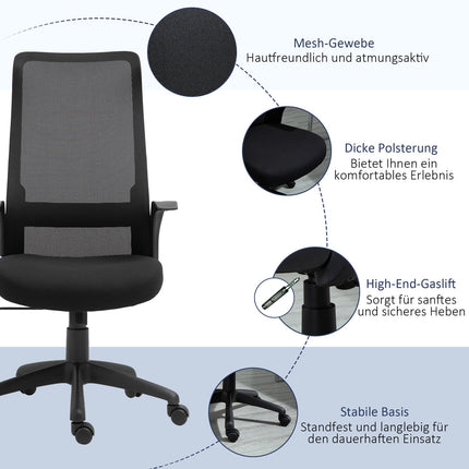 Biroja krēsls, grozāms krēsls, rakstāmgalda krēsls, regulējams augstums, ergonomisks, 360° grozāmi riteņi, biroja putas, neilons, melns